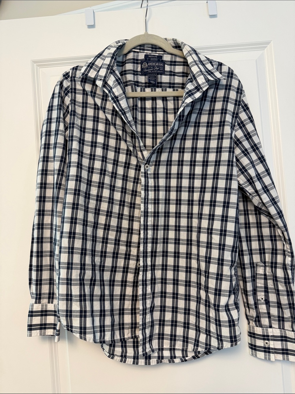 American Rag Black & White Plaid Casual Button-Down Shirt